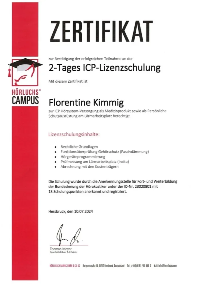 Zertifikat ICP-Lizenzschulung, Florentine Kimmig