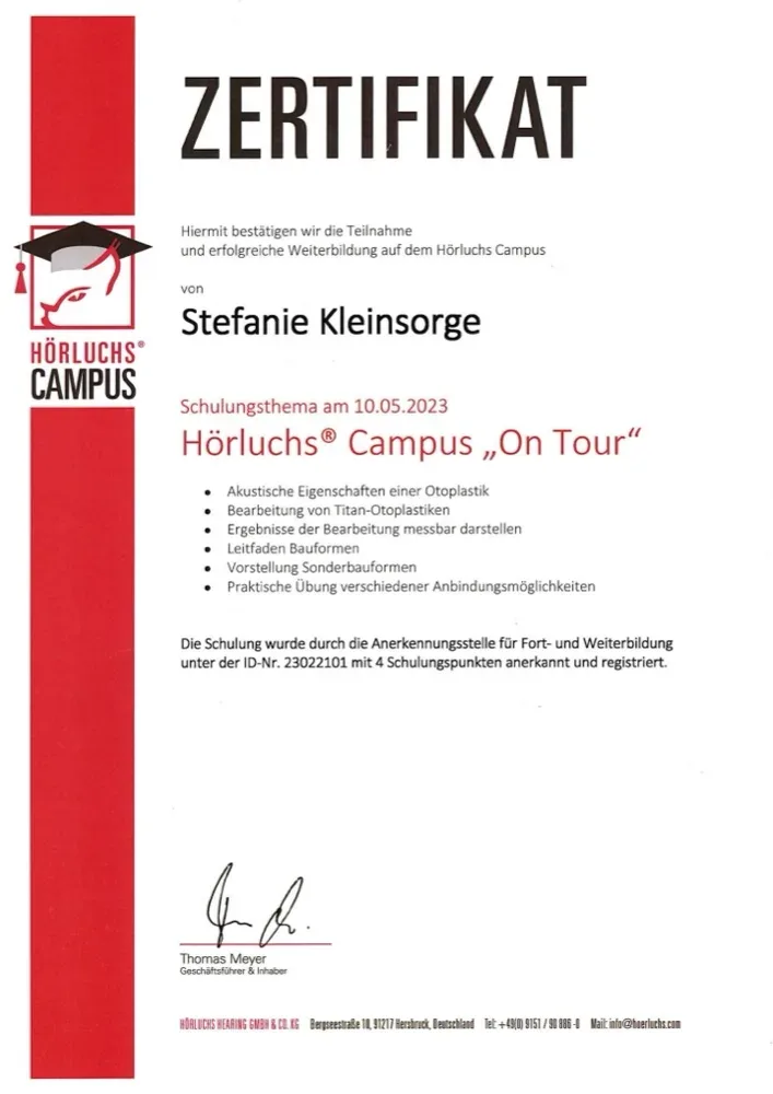 Zertifikat Hörluchs Campus On Tour, Stefanie Kleinsorge