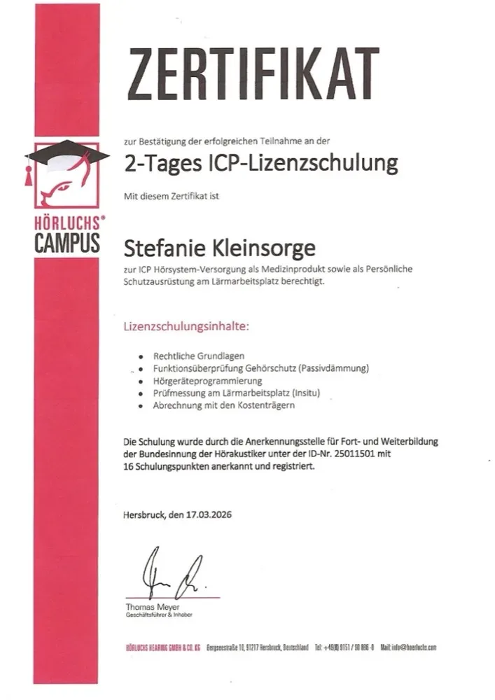 Zertifikat ICP-Lizenzschulung, Stefanie Kleinsorge