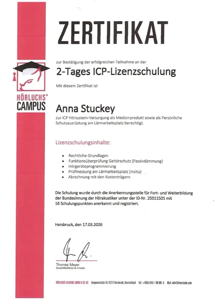 Zertifikat ICP-Lizenzschulung, Anna Stuckey
