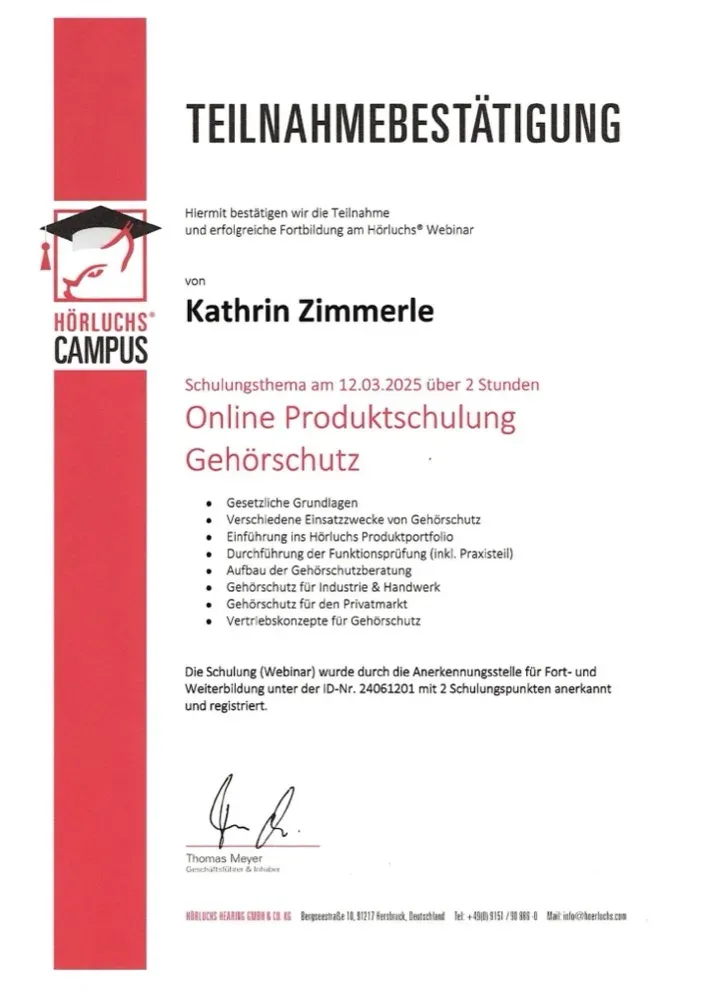 Teilnahmebestätigung Hörluchs Campus, Kathrin Zimmerle